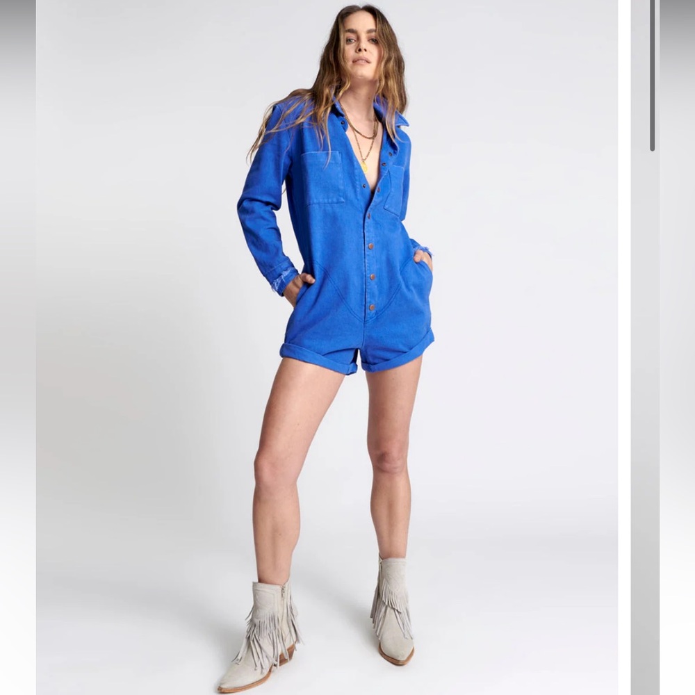 NWOT One Teaspoon Toxic Violent Prophecy Short Blue Denim Romper Jumpsuit Sz. S